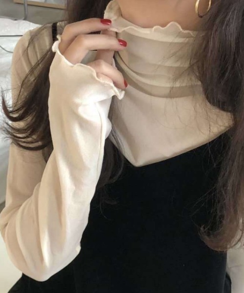 LAC-VERT（ラック・ヴェール）の「シアーハイネックトップス（Tシャツ/カットソー・レディース・ブラック/ベージュ/ブラウン/グレー/ホワイト/ピンク・FREE）」の16枚目の写真