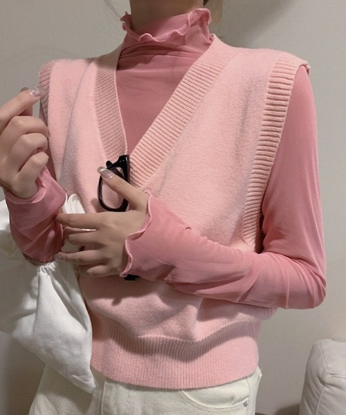 LAC-VERT（ラック・ヴェール）の「シアーハイネックトップス（Tシャツ/カットソー・レディース・ブラック/ベージュ/ブラウン/グレー/ホワイト/ピンク・FREE）」の11枚目の写真