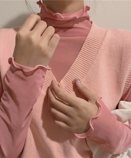 LAC-VERT（ラック・ヴェール）の「シアーハイネックトップス（Tシャツ/カットソー・レディース・ブラック/ベージュ/ブラウン/グレー/ホワイト/ピンク・FREE）」の12枚目の写真