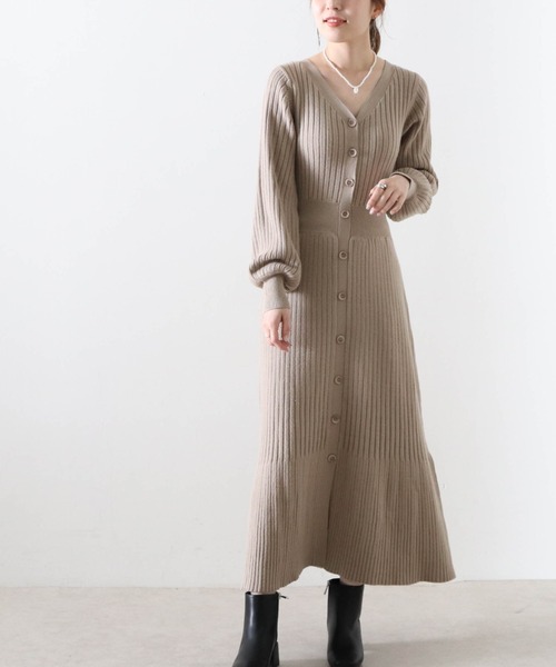 Cheek（チーク）の「リブニットワンピース（ワンピース・レディース・アイボリー/チャコールグレー/モカ・MEDIUM）」の19枚目の写真