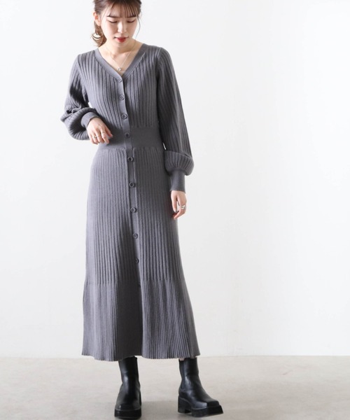 Cheek（チーク）の「リブニットワンピース（ワンピース・レディース・アイボリー/チャコールグレー/モカ・MEDIUM）」の14枚目の写真