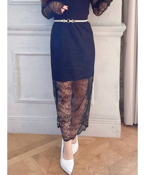 RESEXXY(リゼクシー)の「リバーシブルレースニットスカート【セットアップ着用可能】(スカート・レディース・ホワイト/ブラック/ベージュ・FREE)」の3枚目の写真