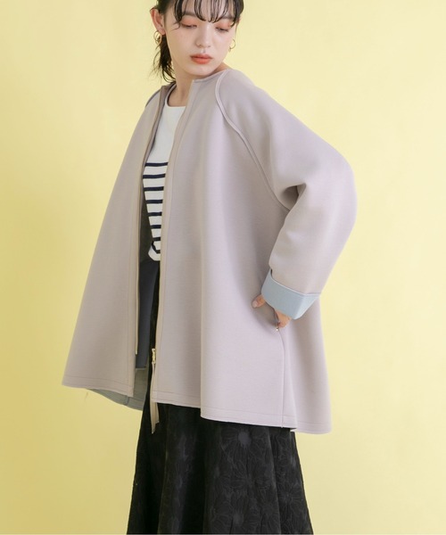 Eimee Law(エイミーロウ)の「フロントZIPミドル丈コート(その他アウター・レディース・ネイビー/ライトベージュ/グレイッシュベージュ/ブラック・38)」の3枚目の写真