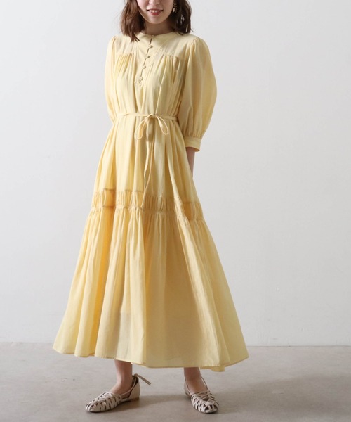 Cheek（チーク）の「ピンタックティアードワンピース（ワンピース・レディース・ミント/オフホワイト/イエロー・FREE）」の3枚目の写真