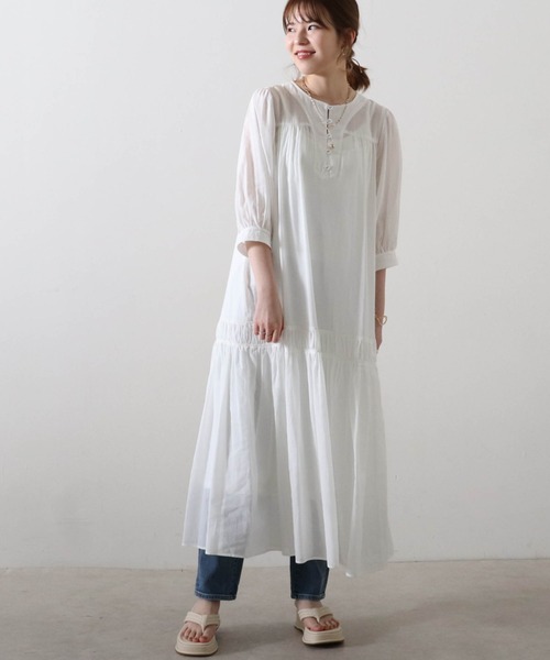 Cheek（チーク）の「ピンタックティアードワンピース（ワンピース・レディース・ミント/オフホワイト/イエロー・FREE）」の4枚目の写真