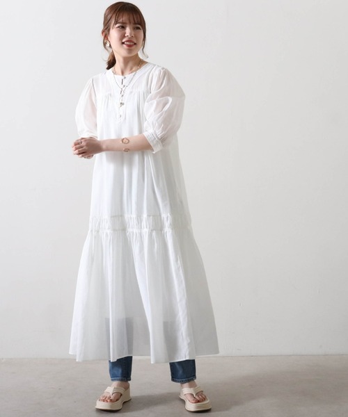 Cheek（チーク）の「ピンタックティアードワンピース（ワンピース・レディース・ミント/オフホワイト/イエロー・FREE）」の5枚目の写真