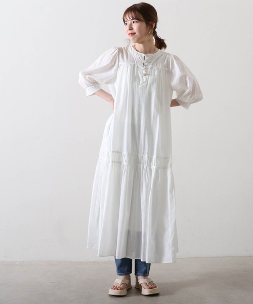 Cheek（チーク）の「ピンタックティアードワンピース（ワンピース・レディース・ミント/オフホワイト/イエロー・FREE）」の6枚目の写真