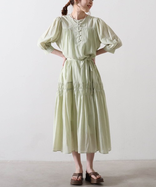 Cheek（チーク）の「ピンタックティアードワンピース（ワンピース・レディース・ミント/オフホワイト/イエロー・FREE）」の14枚目の写真