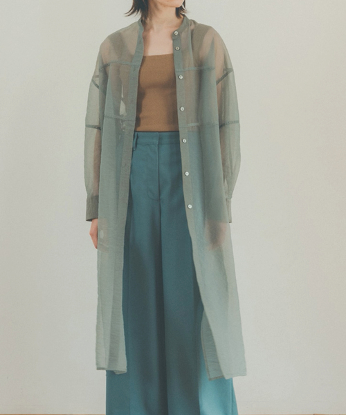 SLOBE IENA(スローブイエナ)の「【CLANE/クラネ】 SWITCH DESIGN LONG SHEER SHIRTワンピース◆(ワンピース・レディース・ブラウン/ライトグリーン・FREE)」の7枚目の写真