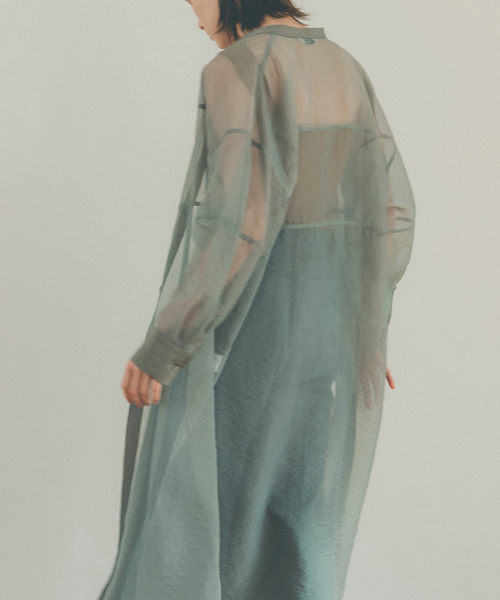 SLOBE IENA(スローブイエナ)の「【CLANE/クラネ】 SWITCH DESIGN LONG SHEER SHIRTワンピース◆(ワンピース・レディース・ブラウン/ライトグリーン・FREE)」の10枚目の写真