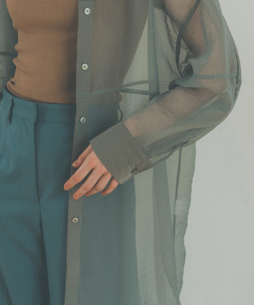 SLOBE IENA(スローブイエナ)の「【CLANE/クラネ】 SWITCH DESIGN LONG SHEER SHIRTワンピース◆(ワンピース・レディース・ブラウン/ライトグリーン・FREE)」の12枚目の写真