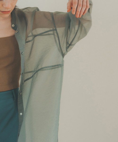 SLOBE IENA(スローブイエナ)の「【CLANE/クラネ】 SWITCH DESIGN LONG SHEER SHIRTワンピース◆(ワンピース・レディース・ブラウン/ライトグリーン・FREE)」の13枚目の写真