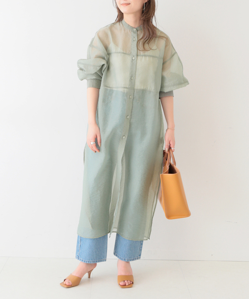 SLOBE IENA(スローブイエナ)の「【CLANE/クラネ】 SWITCH DESIGN LONG SHEER SHIRTワンピース◆(ワンピース・レディース・ブラウン/ライトグリーン・FREE)」の14枚目の写真