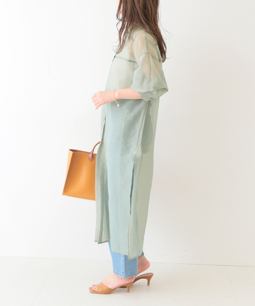 SLOBE IENA(スローブイエナ)の「【CLANE/クラネ】 SWITCH DESIGN LONG SHEER SHIRTワンピース◆(ワンピース・レディース・ブラウン/ライトグリーン・FREE)」の15枚目の写真