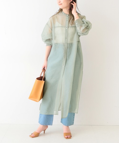 Clane クラネ Switch Sheer Design Long ワンピース ドレス 手洗い可 手洗い可 Shirtワンピース ワンピース