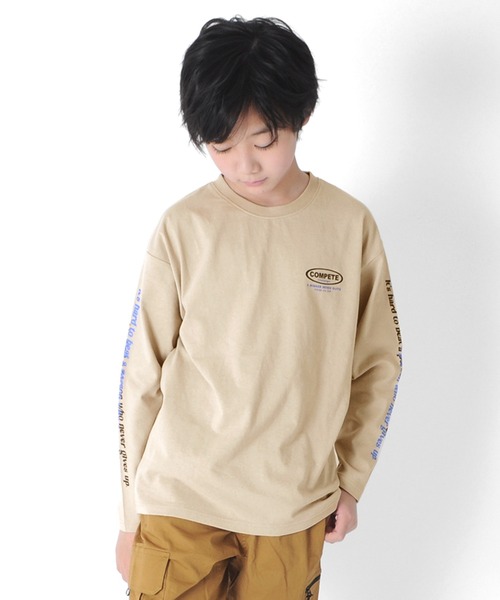 GLAZOS(グラソス)の「OE天竺・ドロップショルダースリーブプリント長袖Tシャツ(Tシャツ/カットソー・キッズ・ベージュ系その他/ブラック/ライム・170cm/130cm/140cm/150cm/160cm)」の2枚目の写真