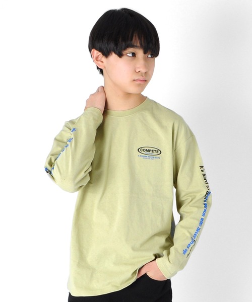 GLAZOS(グラソス)の「OE天竺・ドロップショルダースリーブプリント長袖Tシャツ(Tシャツ/カットソー・キッズ・ベージュ系その他/ブラック/ライム・170cm/130cm/140cm/150cm/160cm)」の3枚目の写真