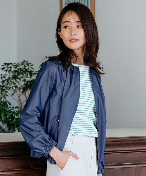 BEARDSLEY ギャザー ノーカラー ブルゾン ネイビー ギャザーブルゾン （その他アウター）｜BEARDSLEY / ビアズリー