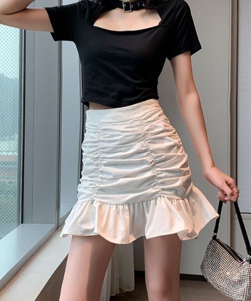 yuue' ( wear )（ユーイ）の「ギャザーフリルミニスカート（スカート・レディース・ホワイト/ブラック・S/M/L）」の4枚目の写真