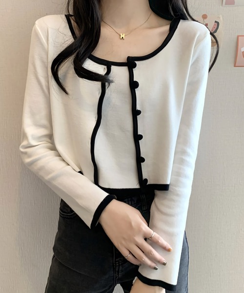 Dita(ディータ)の「配色キャミソール&カーディガン 2pセット(Tシャツ/カットソー・レディース・ホワイト/ブラック/ブラウン・FREE)」の2枚目の写真