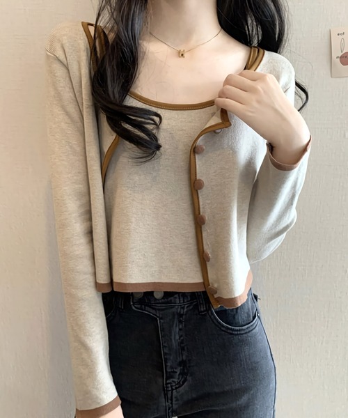 Dita(ディータ)の「配色キャミソール&カーディガン 2pセット(Tシャツ/カットソー・レディース・ホワイト/ブラック/ブラウン・FREE)」の11枚目の写真