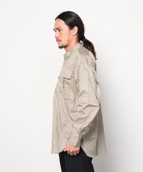 PORT BY ARK（ポートバイアーク）の「PORT BY ARK / ポートバイアーク：Stand collar Shirt：PO11-SH002[COR]（シャツ/ブラウス・メンズ・グレー系その他/ネイビー/グリーン・2/1）」の4枚目の写真