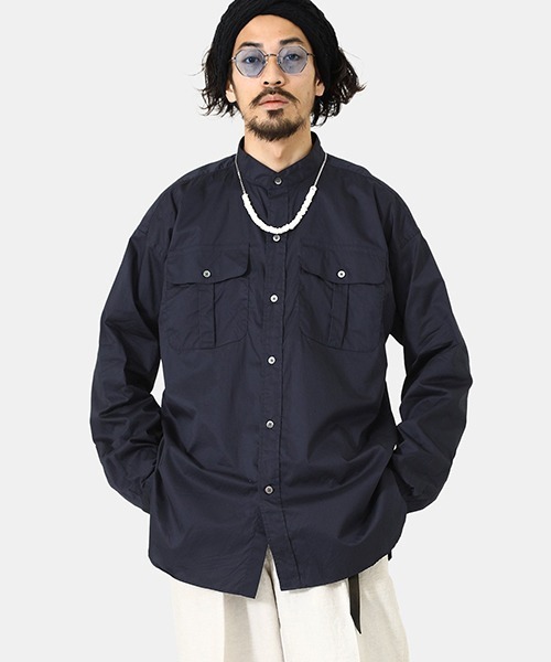 PORT BY ARK（ポートバイアーク）の「PORT BY ARK / ポートバイアーク：Stand collar Shirt：PO11-SH002[COR]（シャツ/ブラウス・メンズ・グレー系その他/ネイビー/グリーン・2/1）」の3枚目の写真