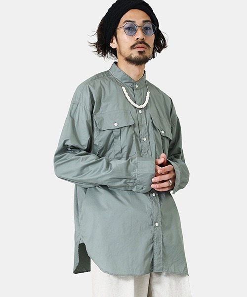PORT BY ARK（ポートバイアーク）の「PORT BY ARK / ポートバイアーク：Stand collar Shirt：PO11-SH002[COR]（シャツ/ブラウス・メンズ・グレー系その他/ネイビー/グリーン・2/1）」の2枚目の写真