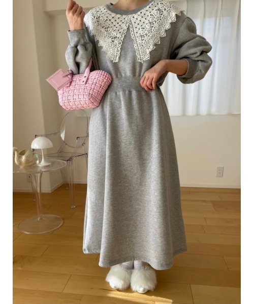 DAIS-Y（デイジー）の「レース襟スウェットワンピース（ワンピース・レディース・グレー/ライトグレー/ブラック・FREE）」の4枚目の写真