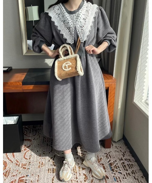 DAIS-Y（デイジー）の「レース襟スウェットワンピース（ワンピース・レディース・グレー/ライトグレー/ブラック・FREE）」の5枚目の写真
