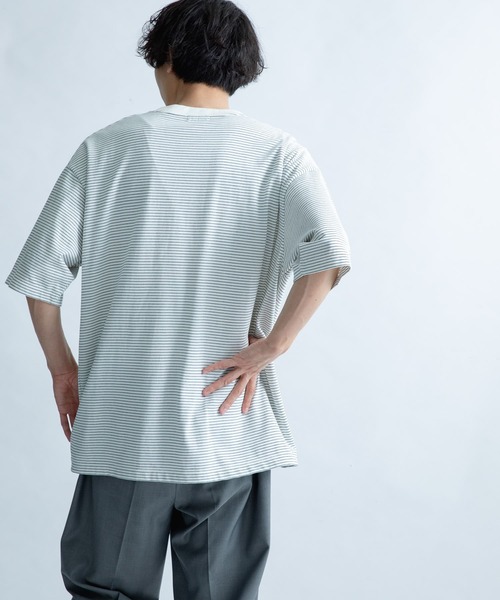 FORK&SPOON(フォークアンドスプーン)の「FORK&SPOON ボーダーショートスリーブTシャツ(Tシャツ/カットソー・メンズ・グリーン/ベージュ/オフホワイト・5/4)」の5枚目の写真