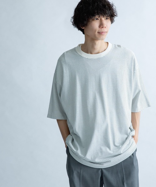 FORK&SPOON(フォークアンドスプーン)の「FORK&SPOON ボーダーショートスリーブTシャツ(Tシャツ/カットソー・メンズ・グリーン/ベージュ/オフホワイト・5/4)」の6枚目の写真