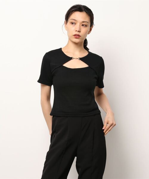 SpRay(スプレイ)の「テレコビットデコルテ開きカットソー(Tシャツ/カットソー・レディース・ホワイト/ブラック/アイボリー/ピンク系その他・FREE)」の7枚目の写真