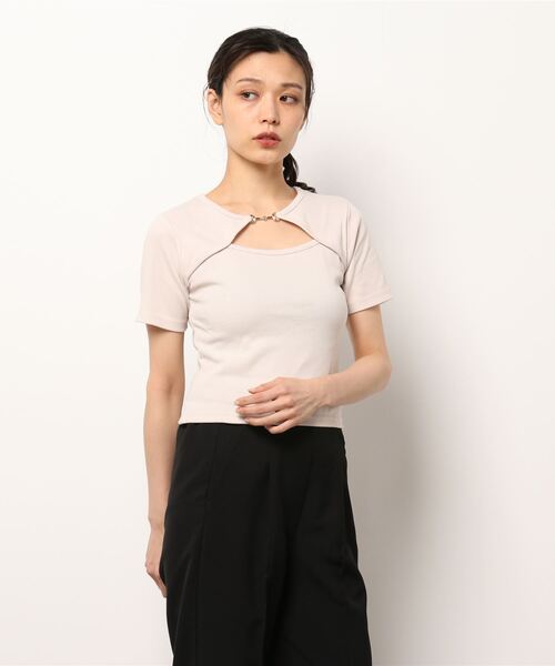 SpRay(スプレイ)の「テレコビットデコルテ開きカットソー(Tシャツ/カットソー・レディース・ホワイト/ブラック/アイボリー/ピンク系その他・FREE)」の9枚目の写真