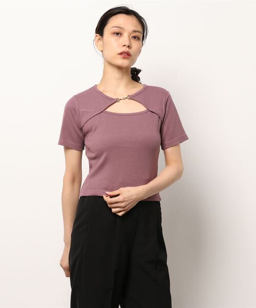 SpRay(スプレイ)の「テレコビットデコルテ開きカットソー(Tシャツ/カットソー・レディース・ホワイト/ブラック/アイボリー/ピンク系その他・FREE)」の10枚目の写真