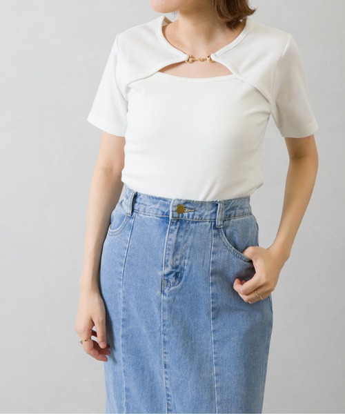 SpRay(スプレイ)の「テレコビットデコルテ開きカットソー(Tシャツ/カットソー・レディース・ホワイト/ブラック/アイボリー/ピンク系その他・FREE)」の14枚目の写真