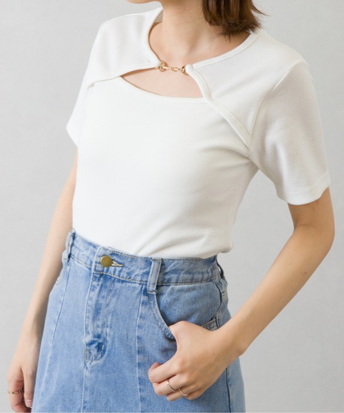 SpRay(スプレイ)の「テレコビットデコルテ開きカットソー(Tシャツ/カットソー・レディース・ホワイト/ブラック/アイボリー/ピンク系その他・FREE)」の15枚目の写真