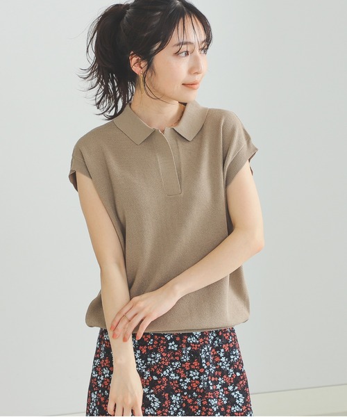 BEAMS HEART（ビームスハート）の「BEAMS HEART / ニットソー ポロ（ポロシャツ・レディース・オフホワイト/ブラウン系その他4/ネイビー・FREE）」の3枚目の写真