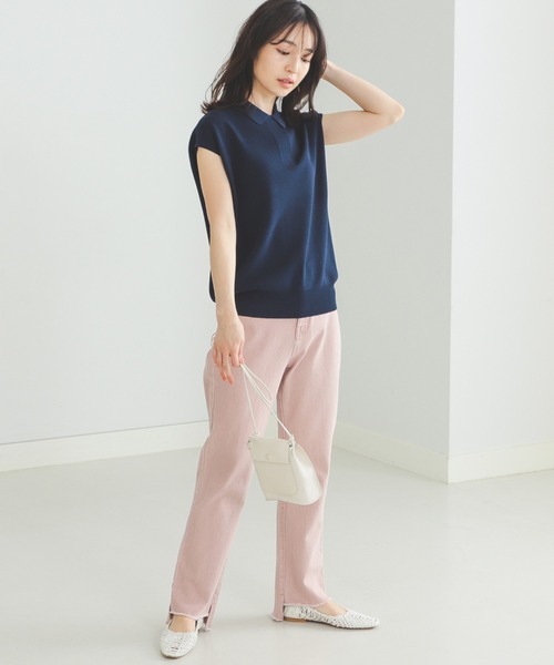 BEAMS HEART（ビームスハート）の「BEAMS HEART / ニットソー ポロ（ポロシャツ・レディース・オフホワイト/ブラウン系その他4/ネイビー・FREE）」の7枚目の写真