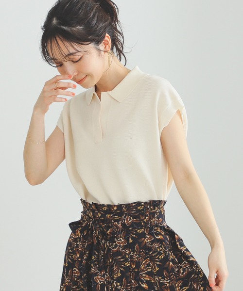 BEAMS HEART（ビームスハート）の「BEAMS HEART / ニットソー ポロ（ポロシャツ・レディース・オフホワイト/ブラウン系その他4/ネイビー・FREE）」の10枚目の写真
