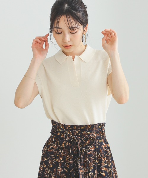 BEAMS HEART（ビームスハート）の「BEAMS HEART / ニットソー ポロ（ポロシャツ・レディース・オフホワイト/ブラウン系その他4/ネイビー・FREE）」の11枚目の写真