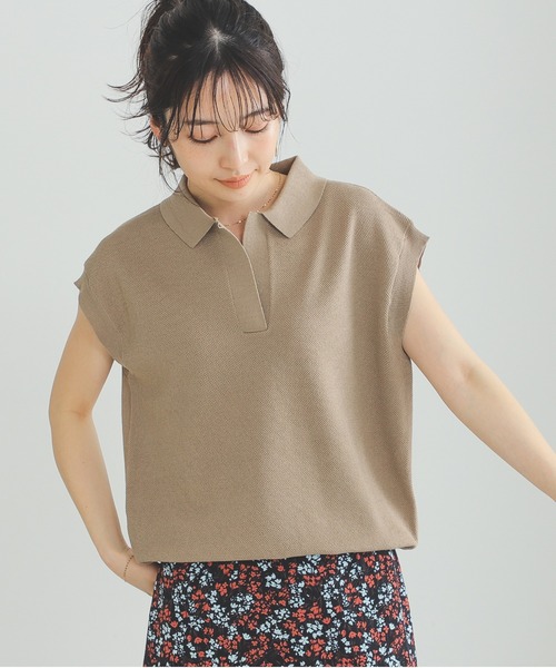 BEAMS HEART（ビームスハート）の「BEAMS HEART / ニットソー ポロ（ポロシャツ・レディース・オフホワイト/ブラウン系その他4/ネイビー・FREE）」の16枚目の写真