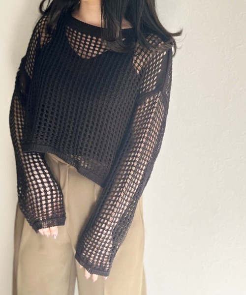 ISOOK（アイスー）の「【ZOZOTOWN限定】Mesh summer knit  set / メッシュサマーニットセット（ニット/セーター・レディース・ブラック/モカ・FREE）」の6枚目の写真