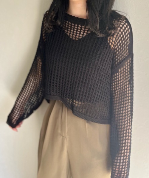 ISOOK（アイスー）の「【ZOZOTOWN限定】Mesh summer knit  set / メッシュサマーニットセット（ニット/セーター・レディース・ブラック/モカ・FREE）」の3枚目の写真