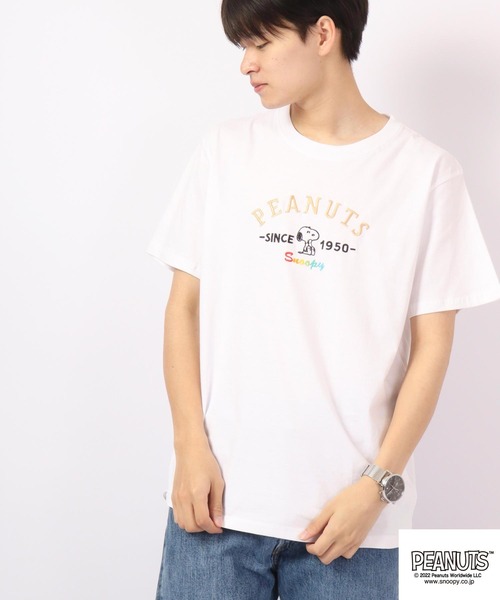 PEANUTS（ピーナッツ）の「PEANUTS スヌーピー 刺繍 Tシャツ ドッグハウス（Tシャツ/カットソー・メンズ・ホワイト/ブラック/ホワイト系その他/グレイッシュブルー/ホワイト系その他2/レッド/杢グレー/ブラック系その他・S/M/LL/L）」の3枚目の写真