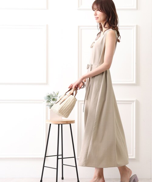 DRESKIP（ドレスキップ）の「◆麻調テントライン ノースリ－ブ ワンピース（ワンピース・レディース・チャコールグレー/カーキ/ライトベージュ・02/03）」の8枚目の写真