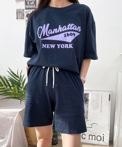 22 S S 春夏 韓国スウェット ジャージ ルームウェア 部屋着 上下セット Manhattanプリントセットアップ ハーフパンツ レディース ルームウェア パジャマ Dalfwin ダールフィン のファッション通販 Zozotown