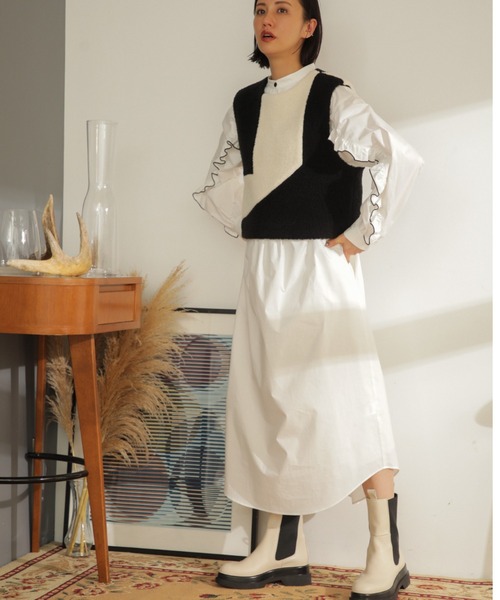 mici(ミチ)の「(mici)フリルシャツワンピース(ワンピース・レディース・ブラック/ホワイト系その他・ONE SIZE)」の10枚目の写真