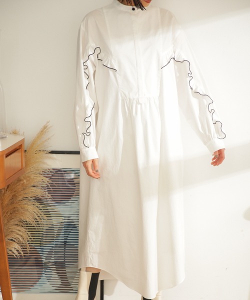 mici(ミチ)の「(mici)フリルシャツワンピース(ワンピース・レディース・ブラック/ホワイト系その他・ONE SIZE)」の11枚目の写真