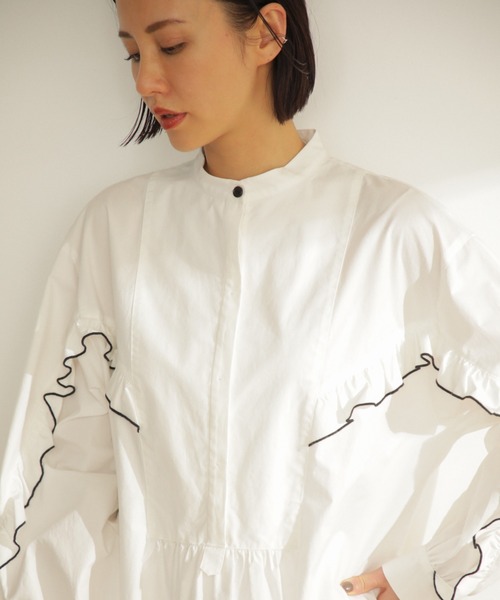 mici(ミチ)の「(mici)フリルシャツワンピース(ワンピース・レディース・ブラック/ホワイト系その他・ONE SIZE)」の14枚目の写真